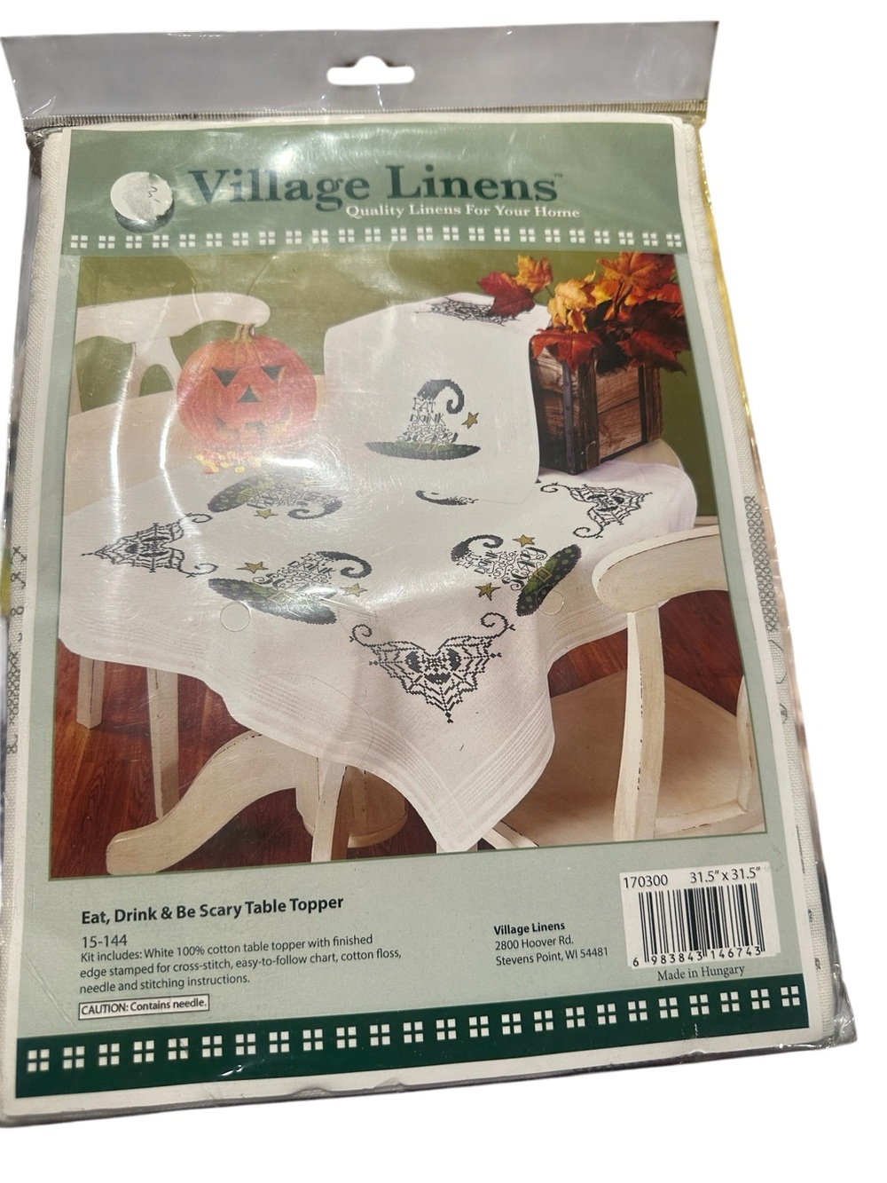Village Linens Eat, Drink & Be Scary Halloween Cross Stitch Table Topper Kit 31.